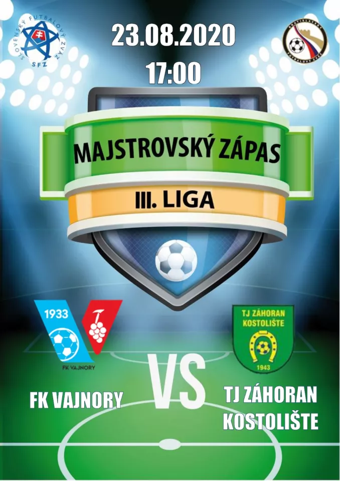 Futbalový zápas 4.ligy FK Vajnory a TJ Záhoran Kostolište 23.augusta 2020