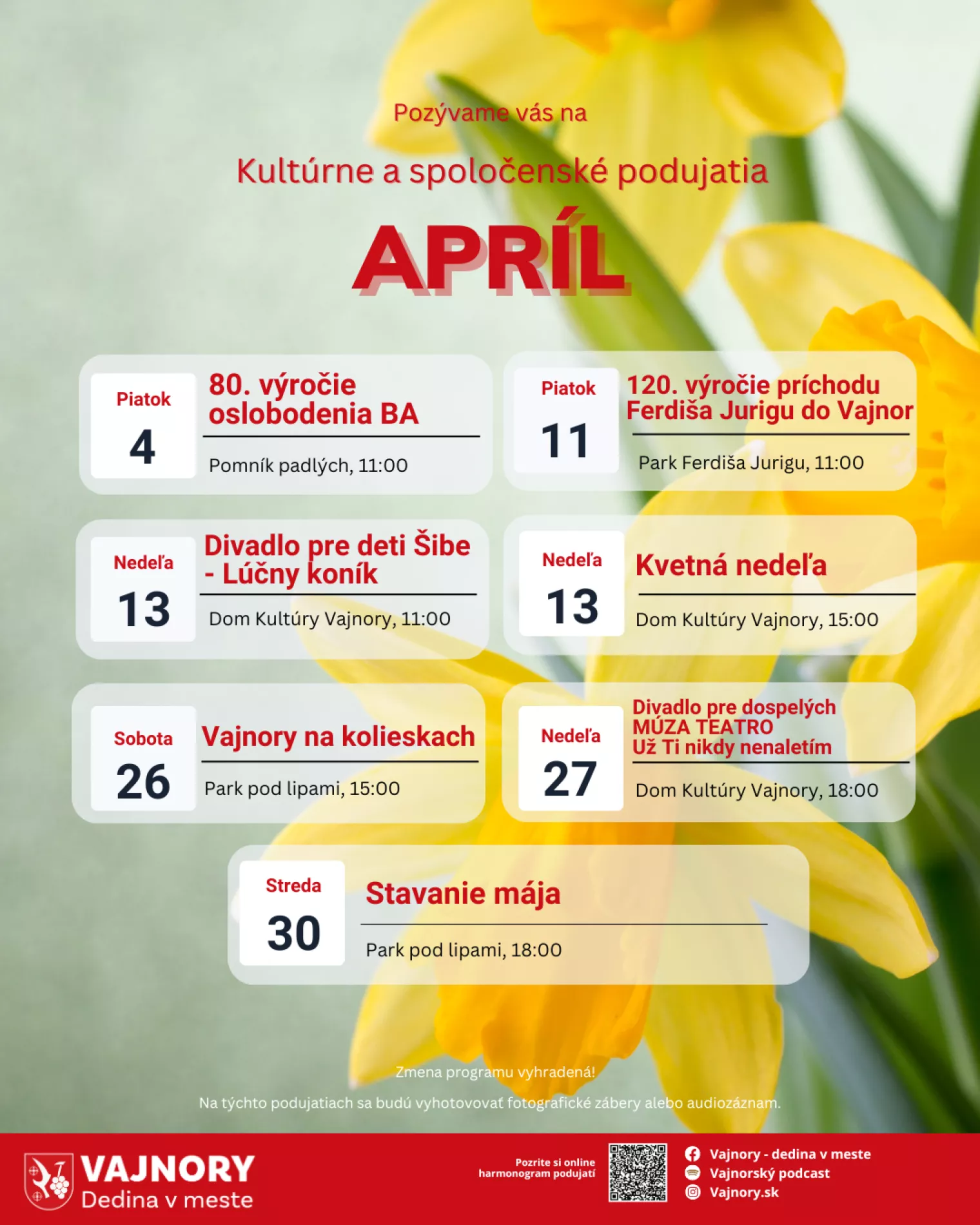 Kalendár podujatí APRÍL 2025