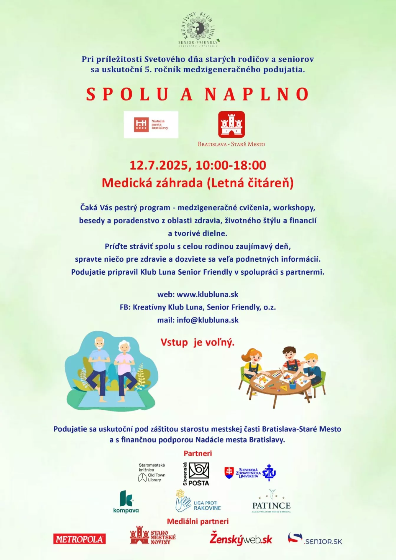 Pozvánka Klubu Luna, o.z.  na 5. ročník medzigeneračného  podujatia Spolu a Naplno