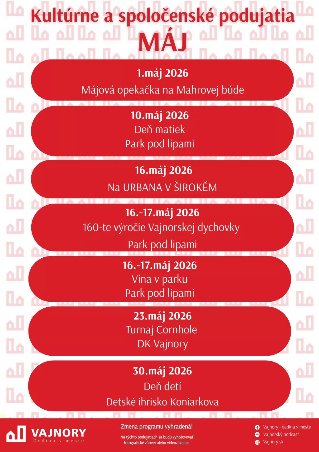 Májové podujatia vo Vajnoroch