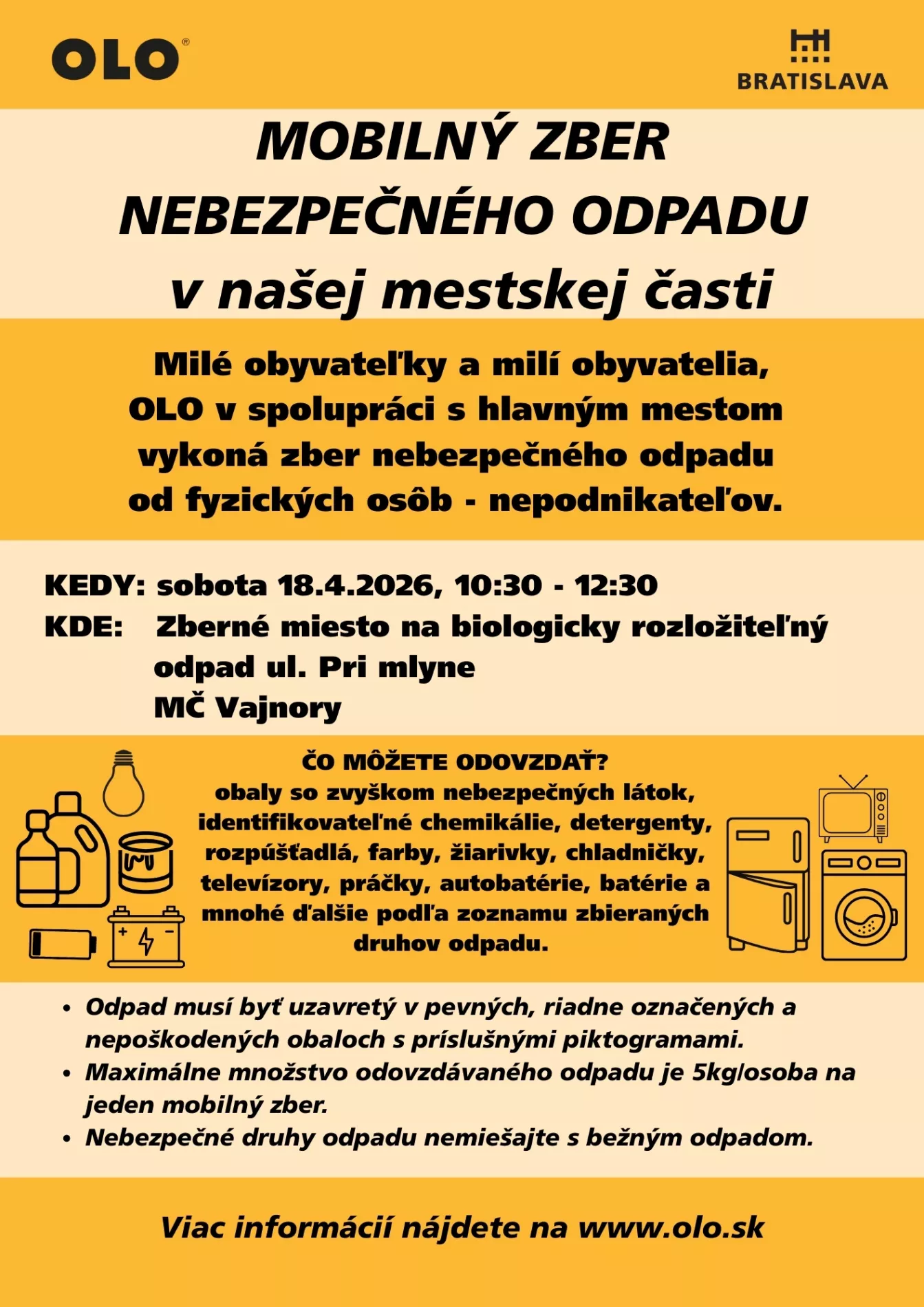 Mobilný zber nebezpečného odpadu vo Vajnoroch.