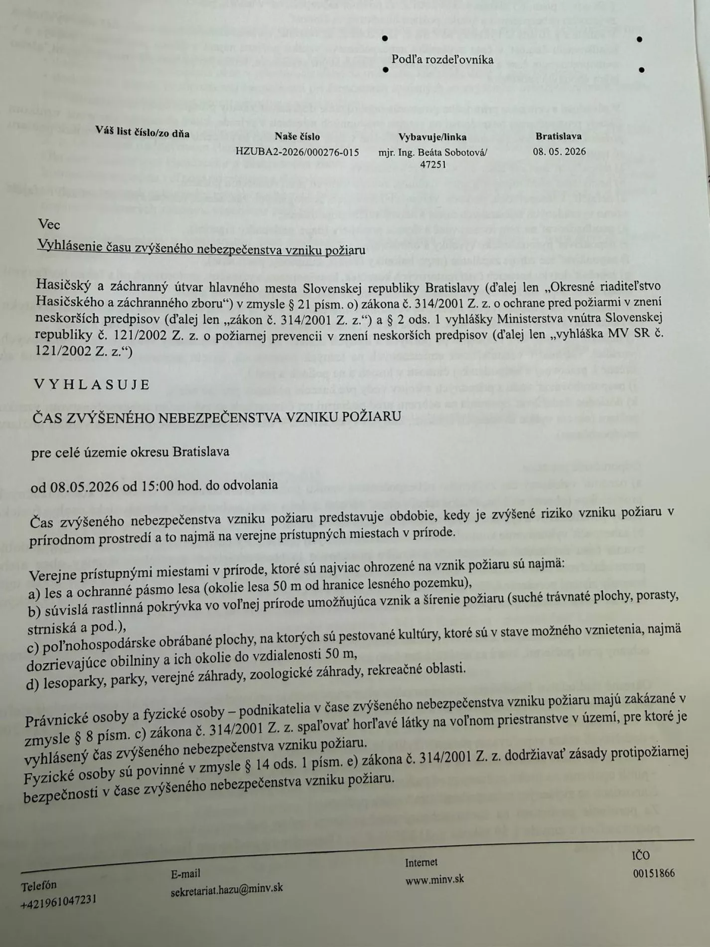 list požiare
