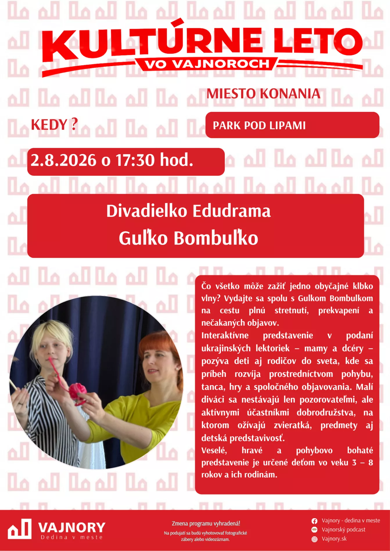 Kultúrne leto - divadielko Guľko Bombuľko