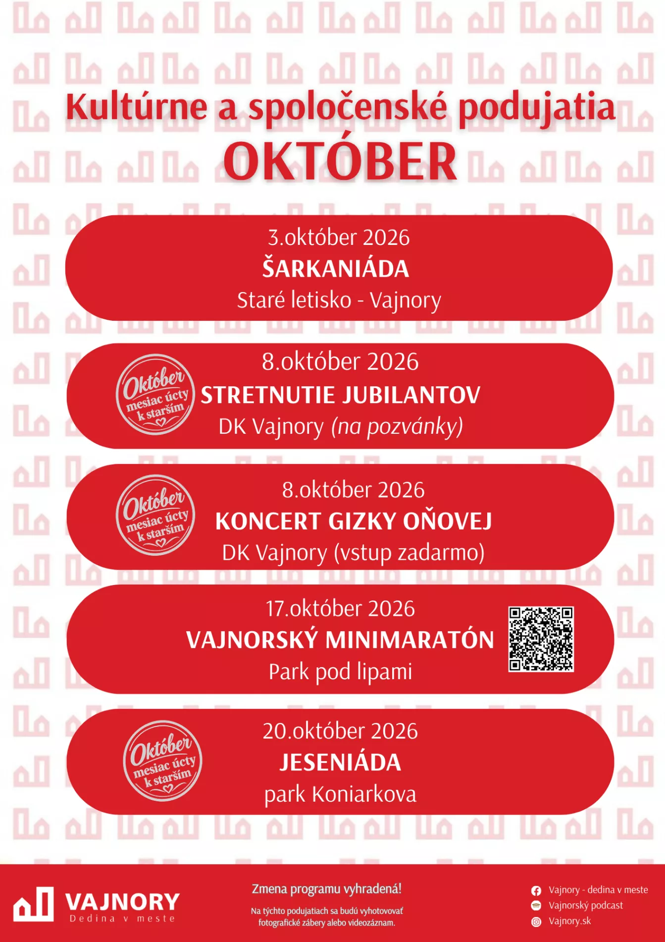 Kultúrne a spoločenské podujatia Október