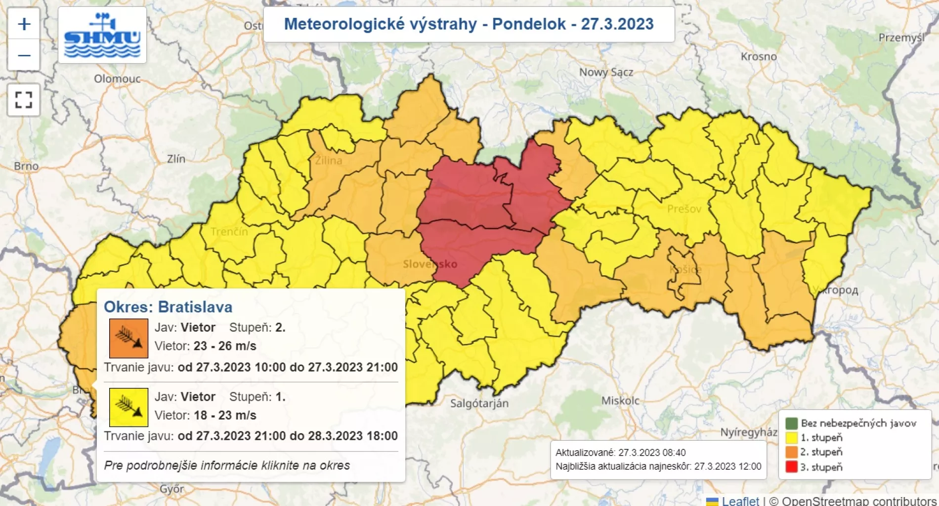 Výstraha pred silným vetrom - 2 stupeň