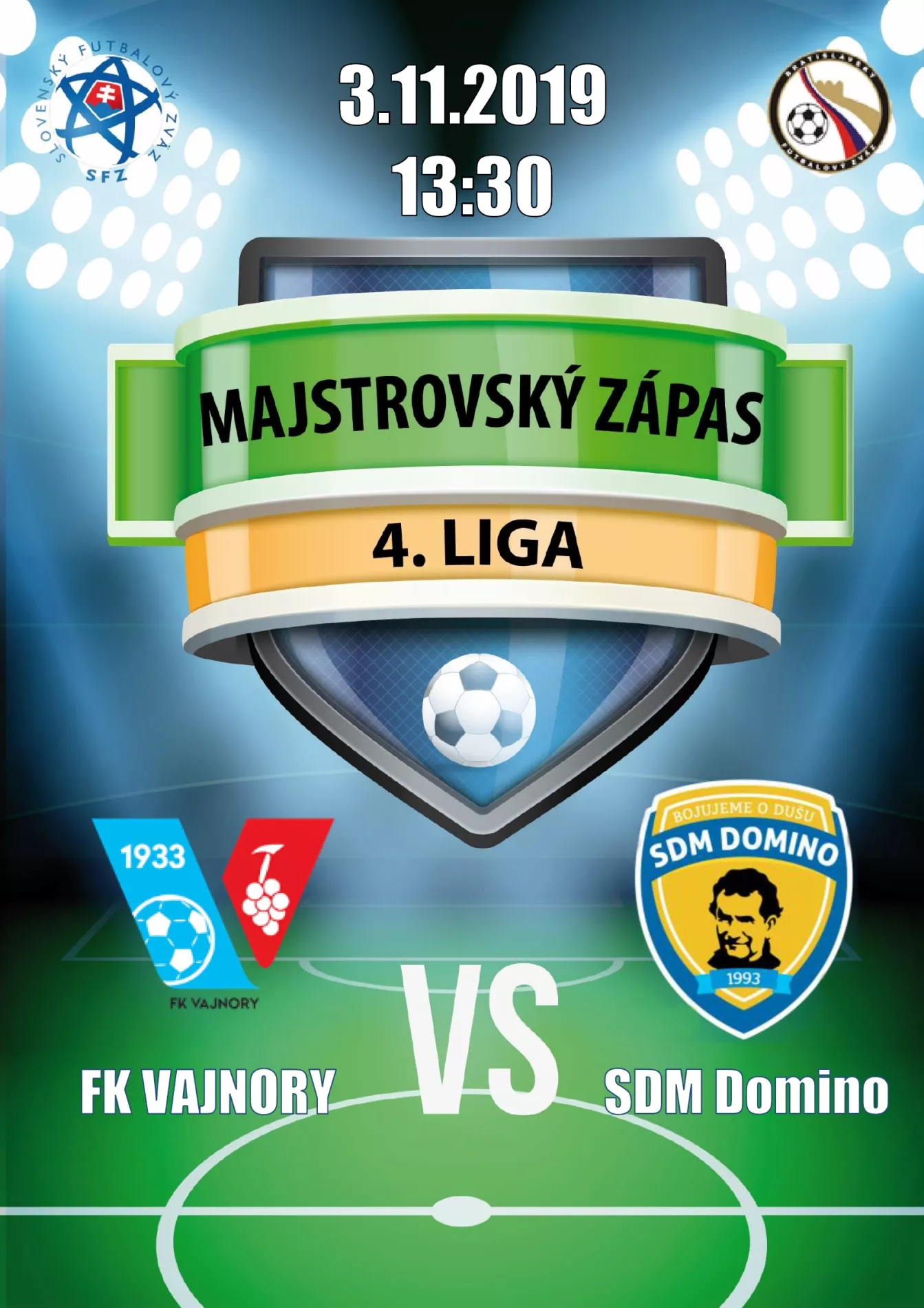 Futbalový zápas 4.ligy FK Vajnory a SDM Domino 3.novembra 2019