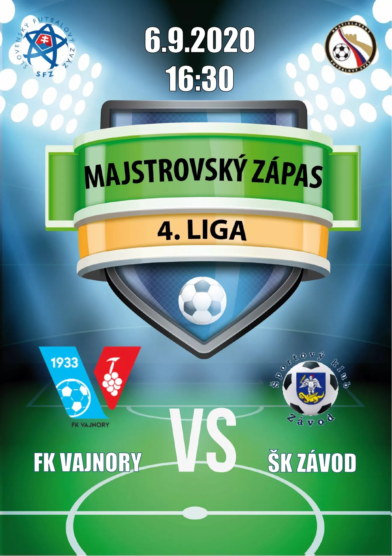 Futbalový zápas 4.ligy FK Vajnory a ŠK Závod 6.septembra 2020