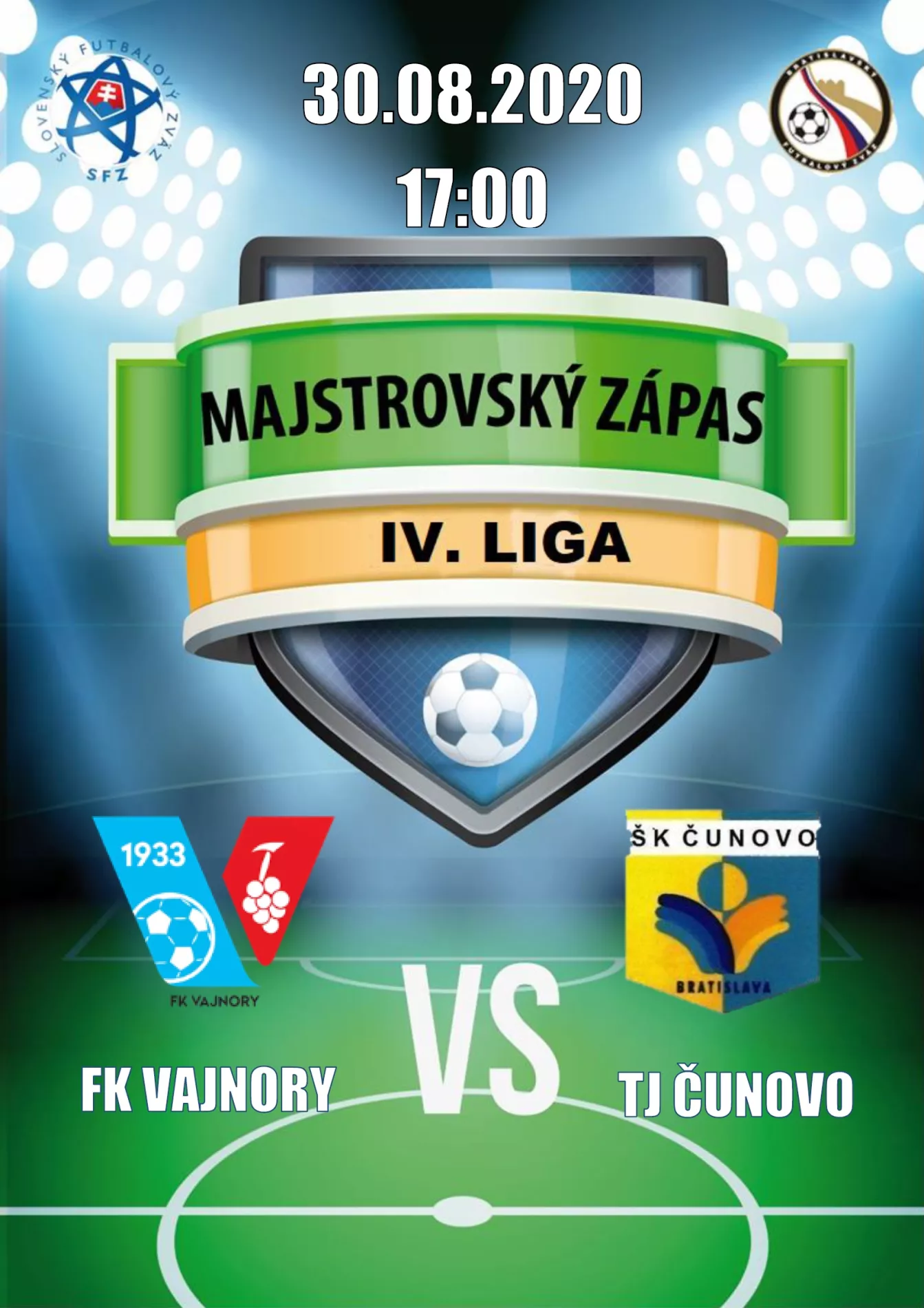 Futbalový zápas 4.ligy FK Vajnory a TJ Čunovo 30.augusta 2020