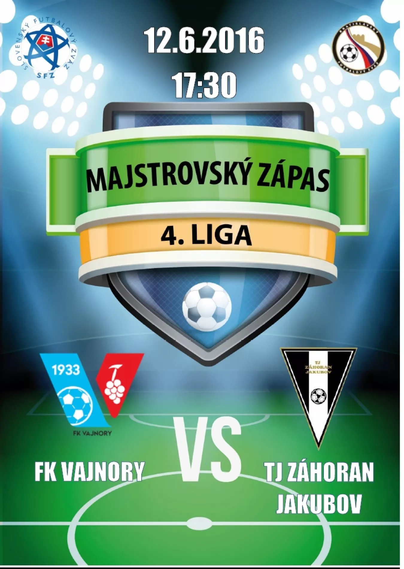 Futbalový zápas FK Vajnory - TJ Záhoran Jakubov 12.6.2016