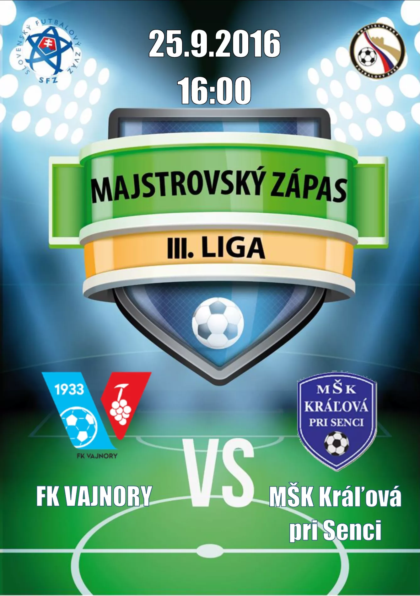 Futbalový zápas FK Vajnory - MŠK Kráľová pri Senci 25.9.2016