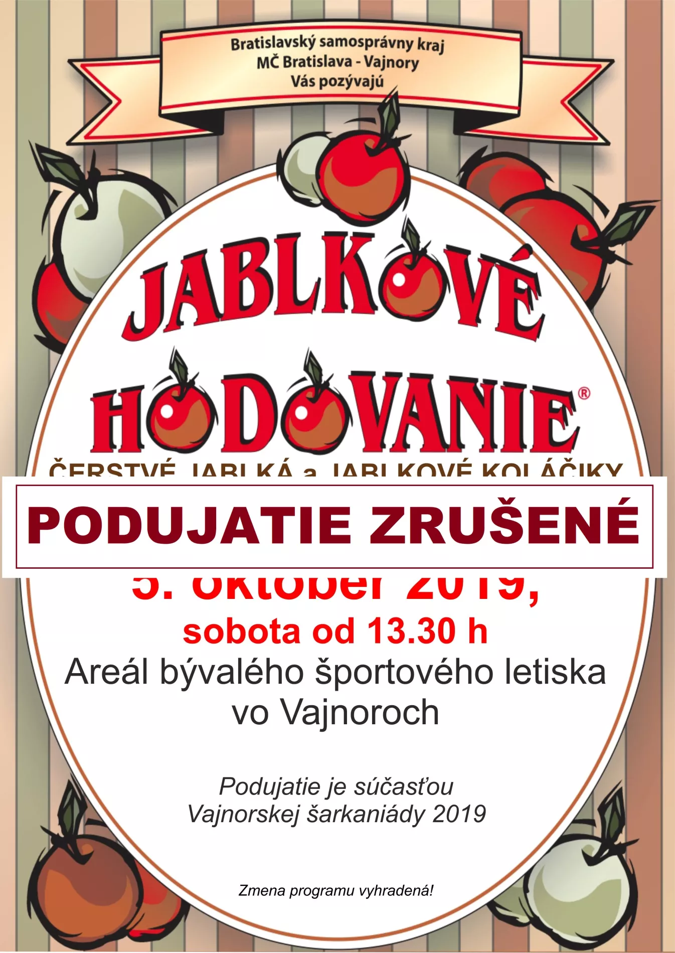 Jablkové hodovanie 5. októbra 2019 PODUJATIE JE ZRUŠENÉ