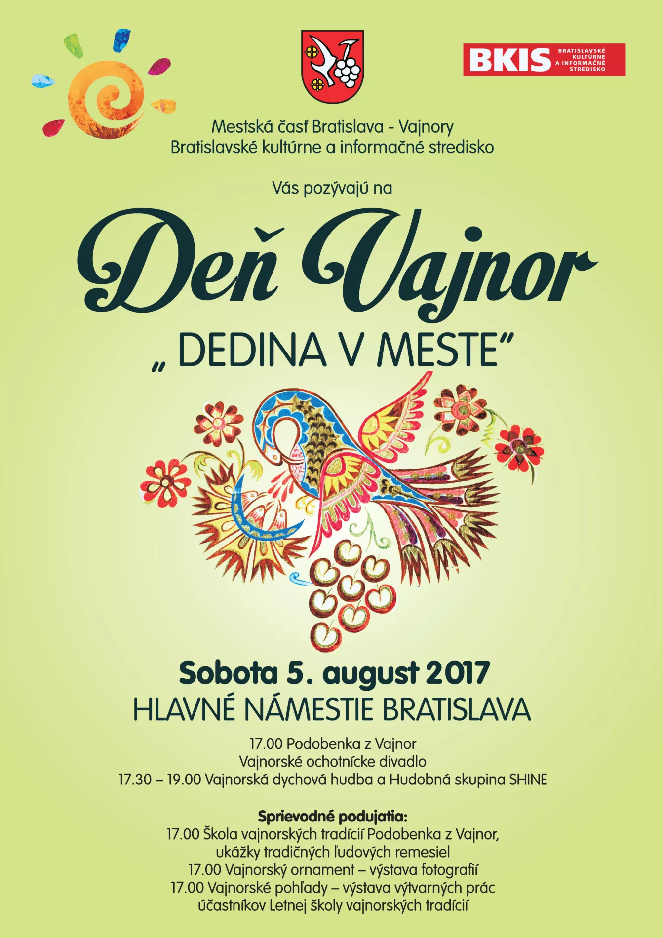 Deň Vajnor 5. august 2017 začne neskôr o 18:30