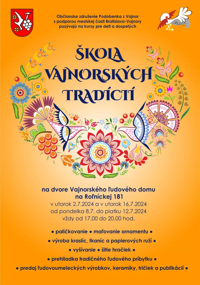 Letná Škola vajnorských tradícií 2024 na dvore Vajnorského ľudového domu