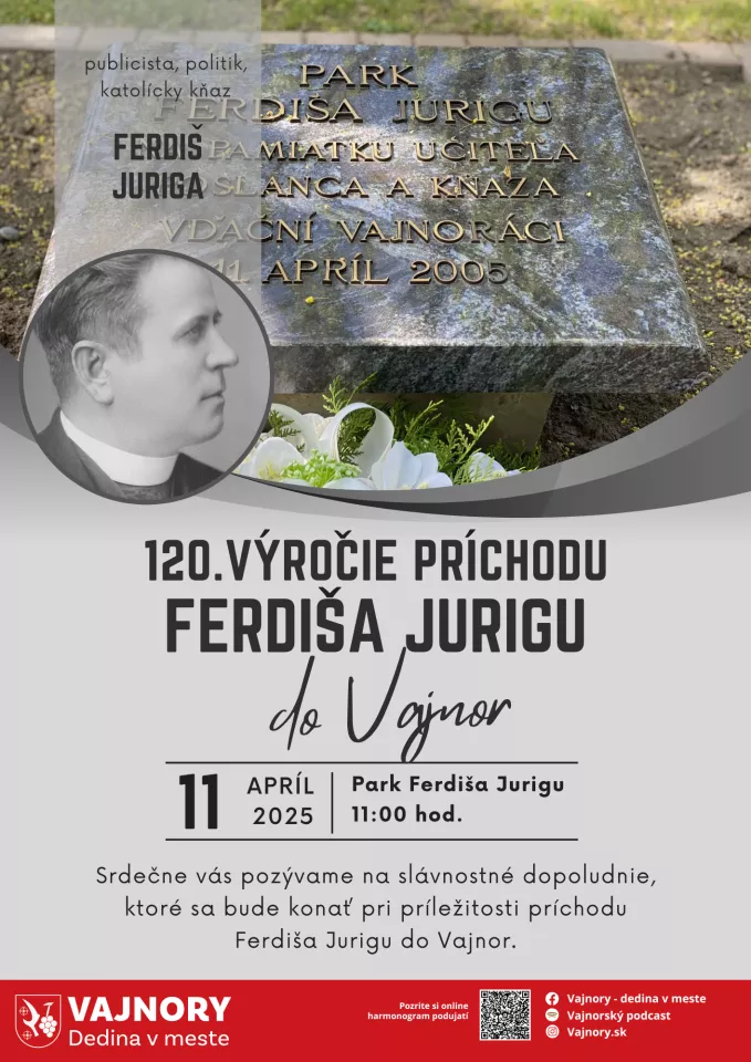 120. výročie príchodu Ferdiša Jurigu do Vajnor 