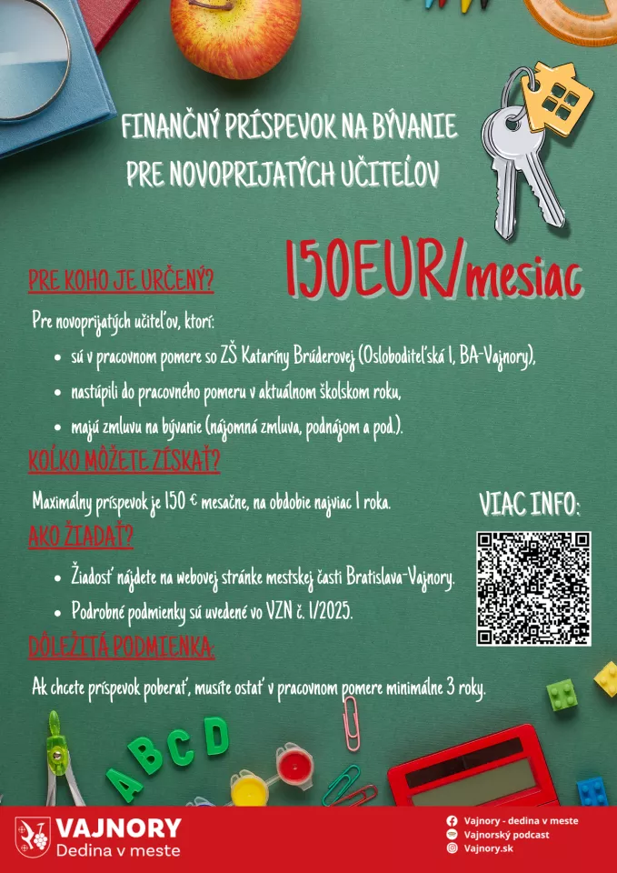 Finančný príspevok na bývanie pre novoprijatých učiteľov 