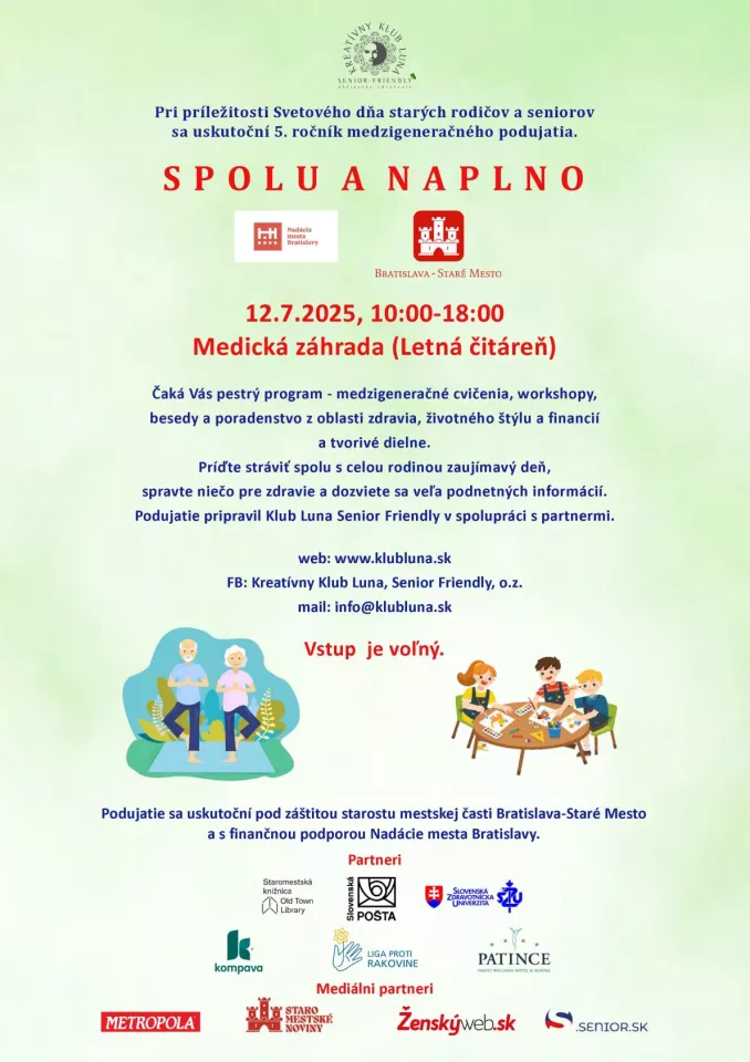 Pozvánka Klubu Luna, o.z.  na 5. ročník medzigeneračného  podujatia Spolu a Naplno