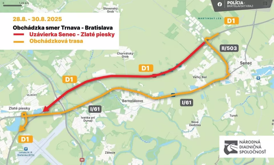 Diaľnica D1 bude uzavretá, križovatka Bernolákovo sa otvorí ešte pred začiatkom školského roka