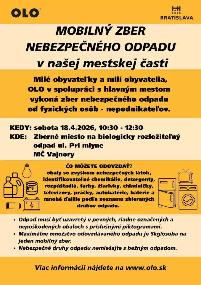 Mobilný zber nebezpečného odpadu vo Vajnoroch.