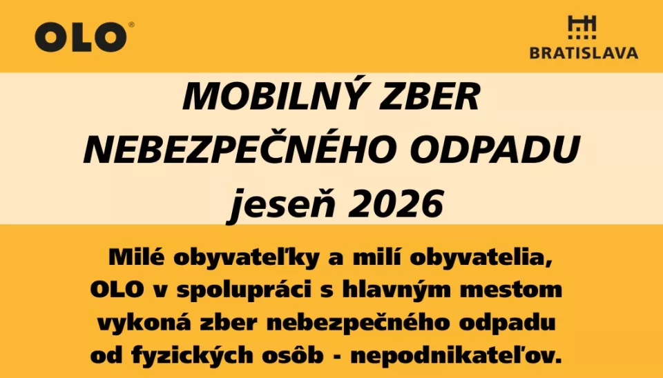 OLO v októbri a novembri 2026 zrealizuje zber komunálnych odpadov z domácností s obsahom nebezpečných látok v mestských častiach   
