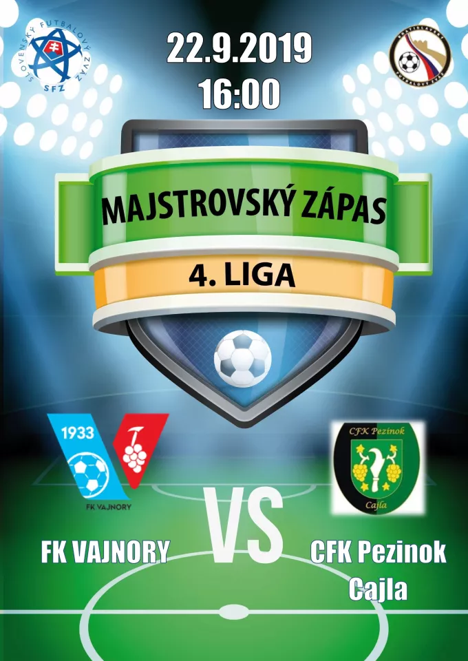  Futbalový zápas 4.ligy FK Vajnory - CFK Pezinok Cajla 22. septembra 2019