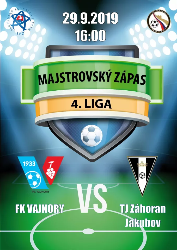 Futbalový zápas 4.ligy FK Vajnory a TJ Záhoran Jakubov 29.septembra 2019