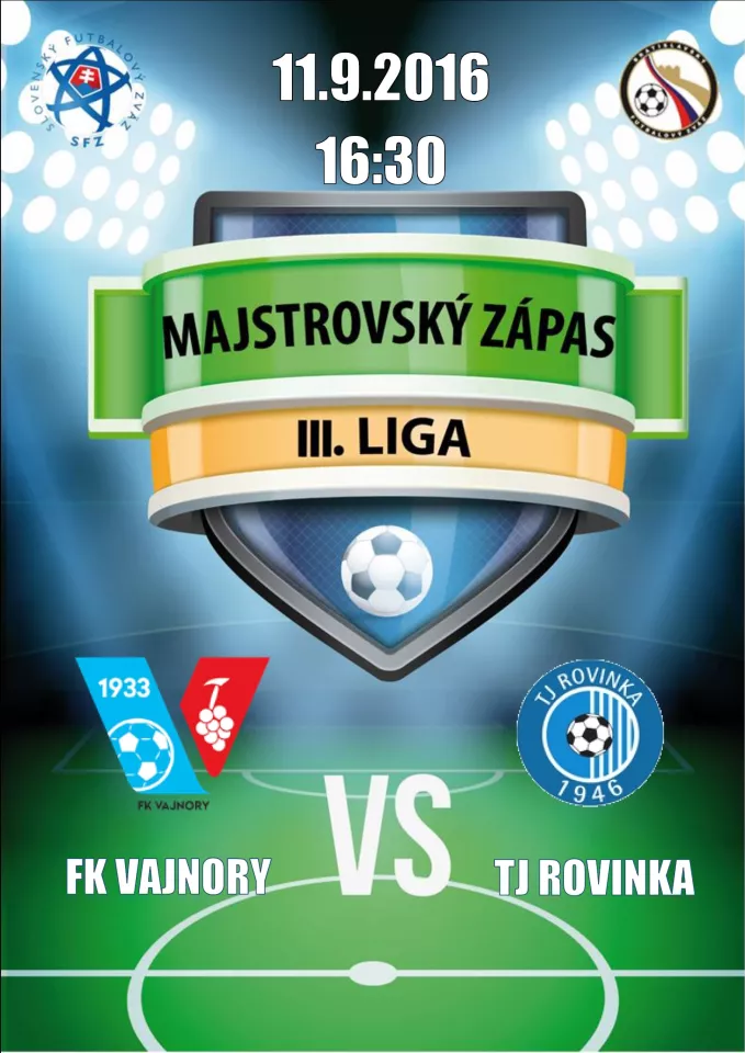 Futbalový zápas FK Vajnory - TJ Rovinka 11.9.2016
