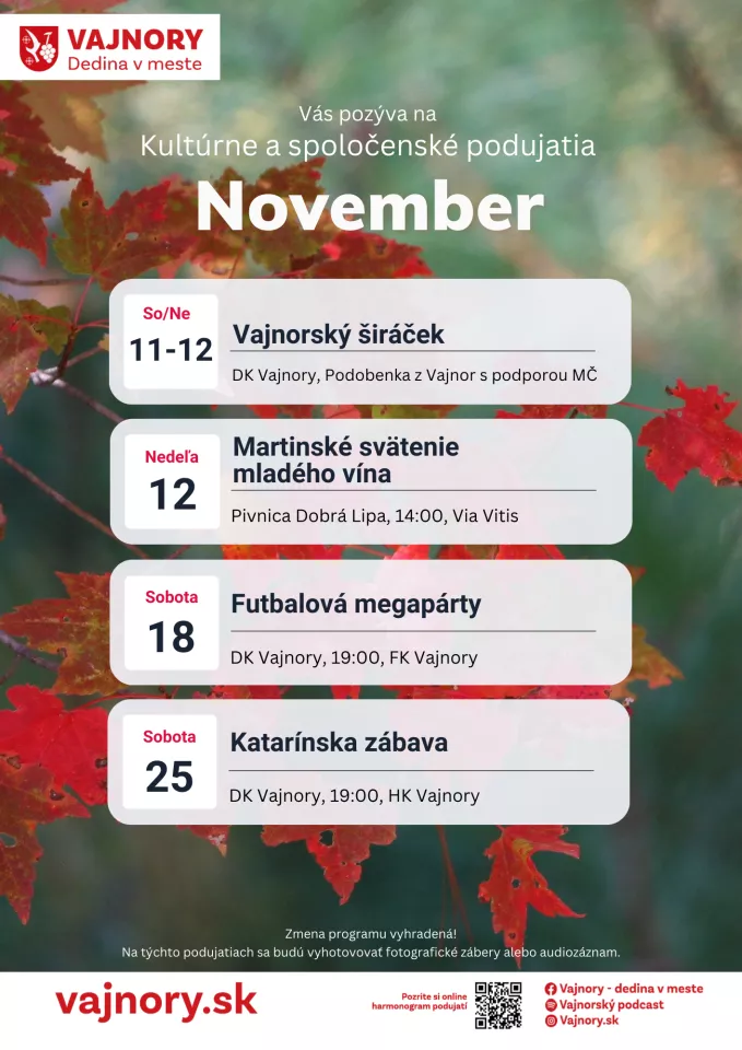 Kultúrne a spoločenské podujatia - NOVEMBER 2023