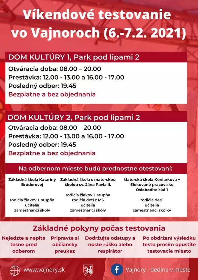 Víkendové testovanie vo Vajnoroch (6.-7. február 2021)