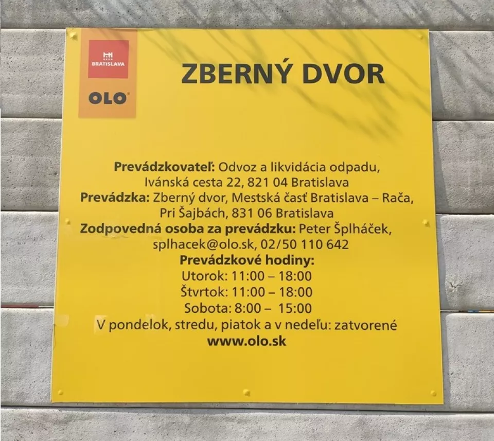 Obmedzenie odberu stavebného odpadu na zbernom dvore v MČ Bratislava – Rača,